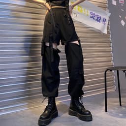 image-Black High Waist Cotton Casual Pants Women