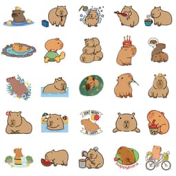 image-Capybara Stickers, 50 Sheet Set, DIY Notebook Self-Adhesive