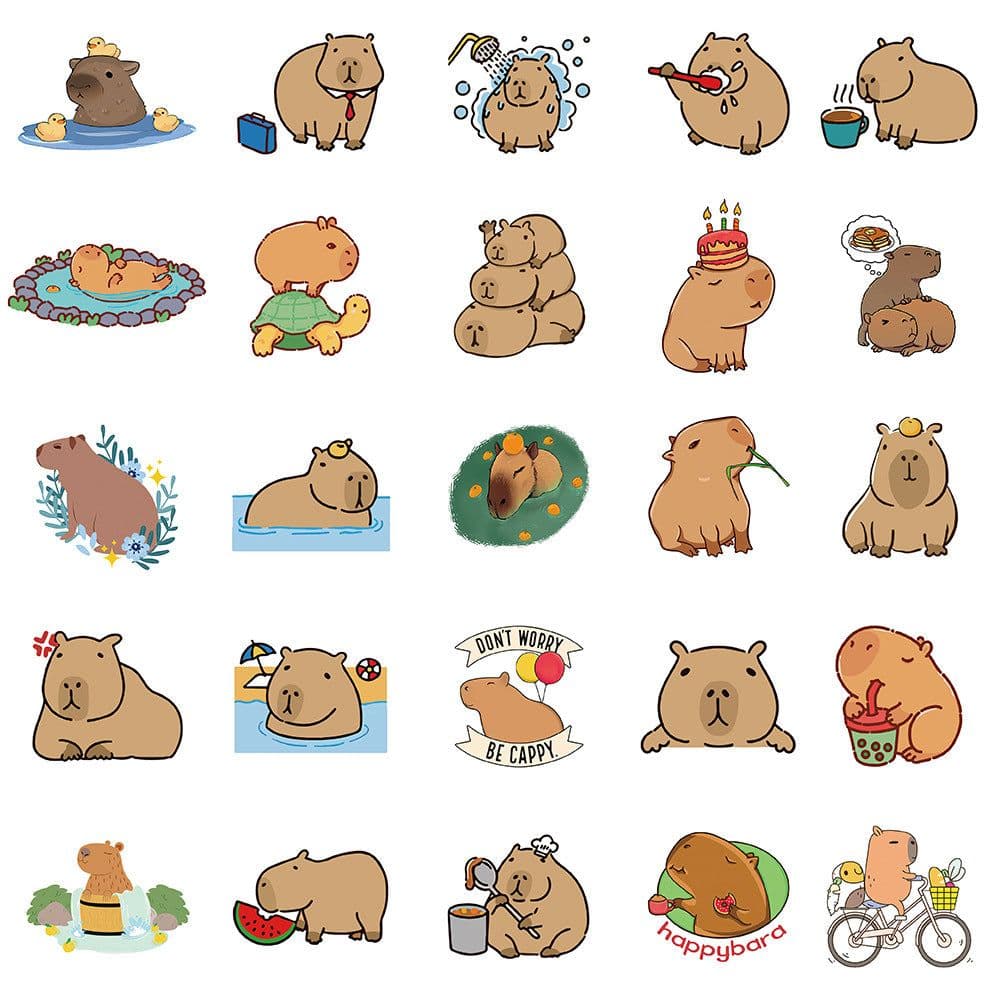 image-Capybara Stickers, 50 Sheet Set, DIY Notebook Self-Adhesive