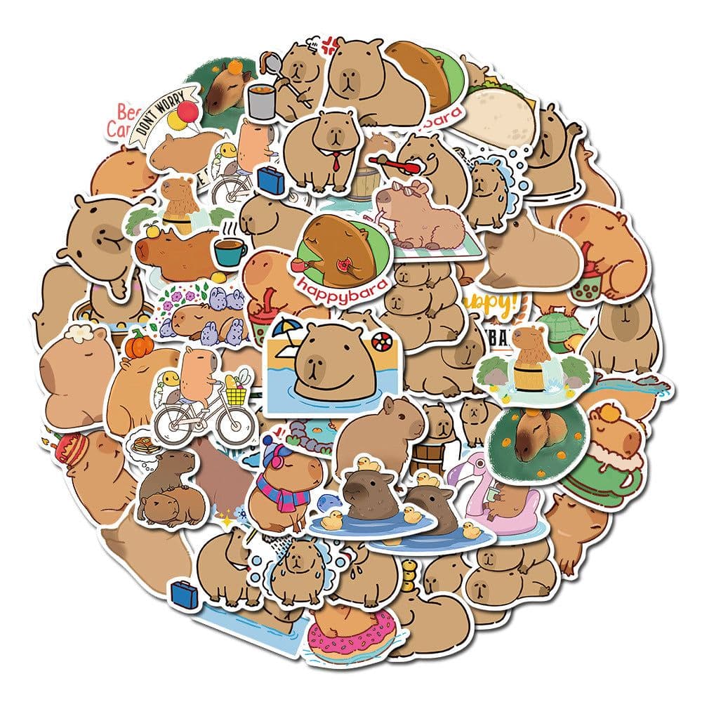 image-Capybara Stickers, 50 Sheet Set, DIY Notebook Self-Adhesive