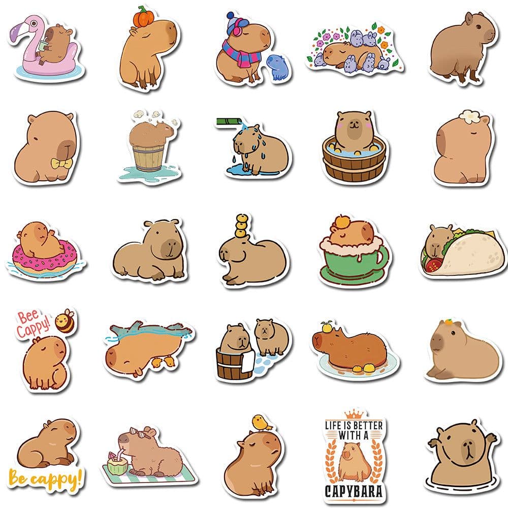 image-Capybara Stickers, 50 Sheet Set, DIY Notebook Self-Adhesive