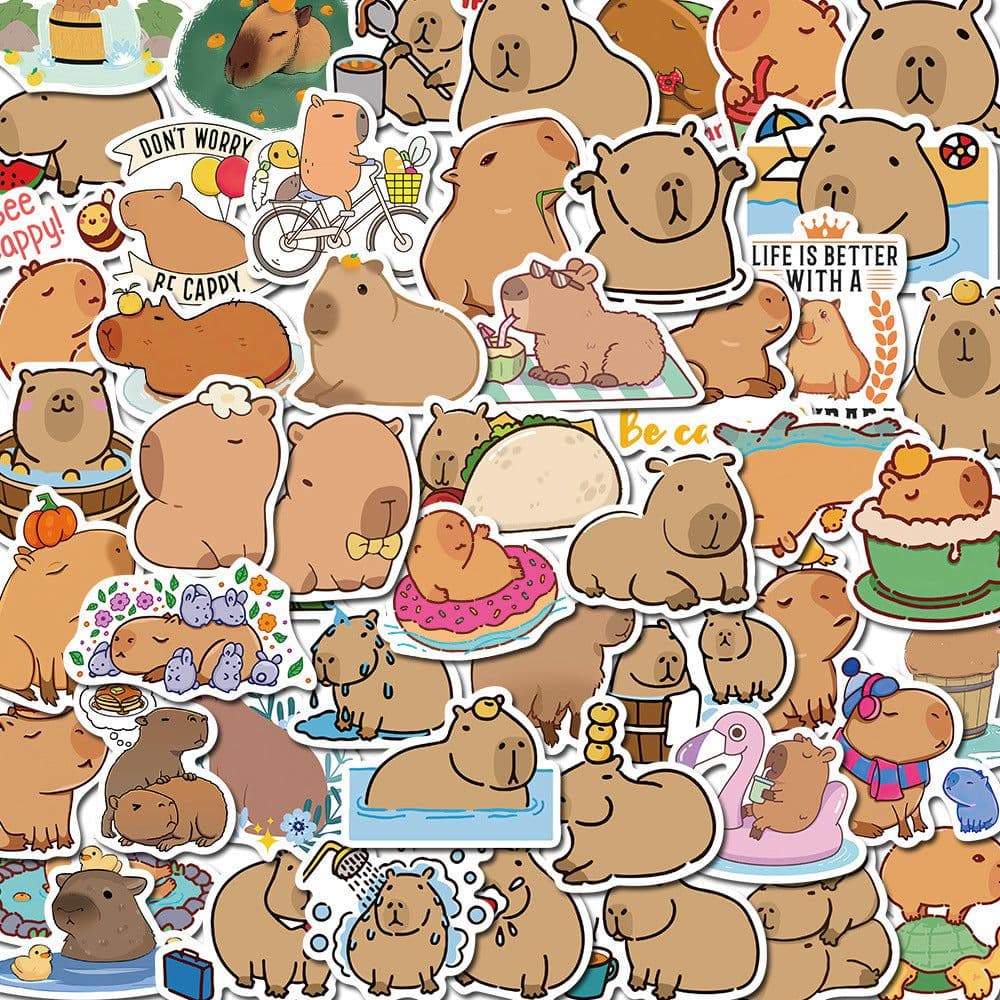 image-Capybara Stickers, 50 Sheet Set, DIY Notebook Self-Adhesive