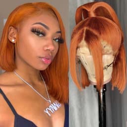 image-Fengzhiyuan Short Straight Hair Wig F009 Orange Bob