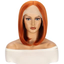 image-Fengzhiyuan Short Straight Hair Wig F009 Orange Bob