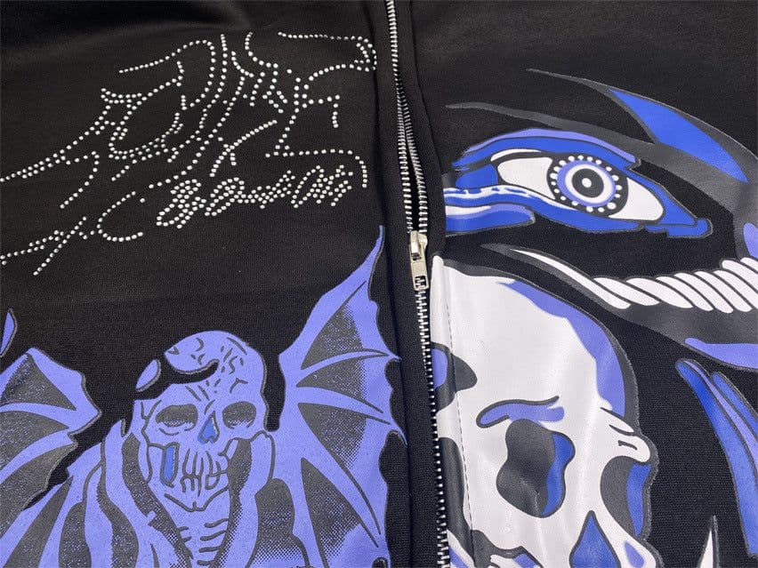 image-Skull Print Hooded Cardigan Zip Sweater Jacket Women