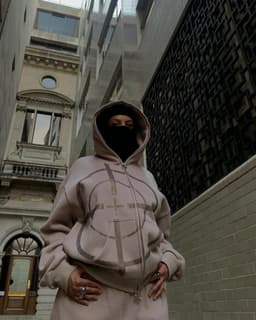 image-Khaki Hooded Fleece Zip Cardigan with Diamond Embroidery