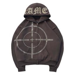 image-Khaki Hooded Fleece Zip Cardigan with Diamond Embroidery