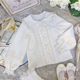 image-Velvet Lolita Shirt Doll Collar Puff Sleeve White XL