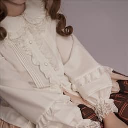 image-Velvet Lolita Shirt Doll Collar Puff Sleeve White XL