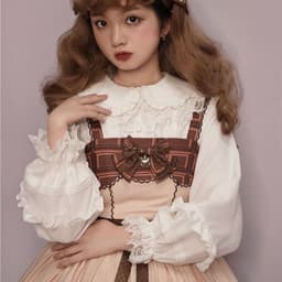 image-Velvet Lolita Shirt Doll Collar Puff Sleeve White XL