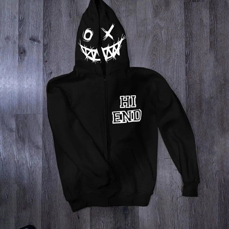 image-Black Polyester Hooded Zip Cardigan