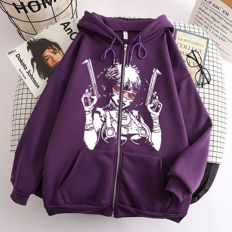 image-Printed Hooded Sweater Women Deep Purple Oversized