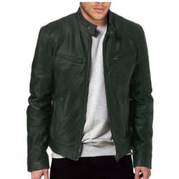 image-Men's Leather Motorcycle Jacket Stand-Up Collar