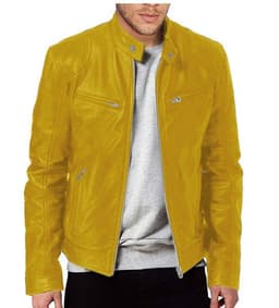image-Men's Leather Motorcycle Jacket Stand-Up Collar