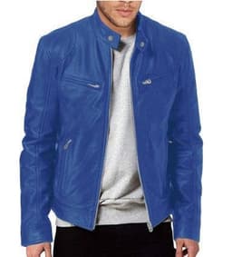 image-Men's Leather Motorcycle Jacket Stand-Up Collar