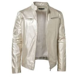 image-Men's Leather Motorcycle Jacket Stand-Up Collar