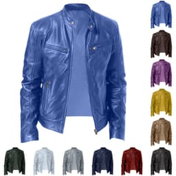 image-Men's Leather Motorcycle Jacket Stand-Up Collar