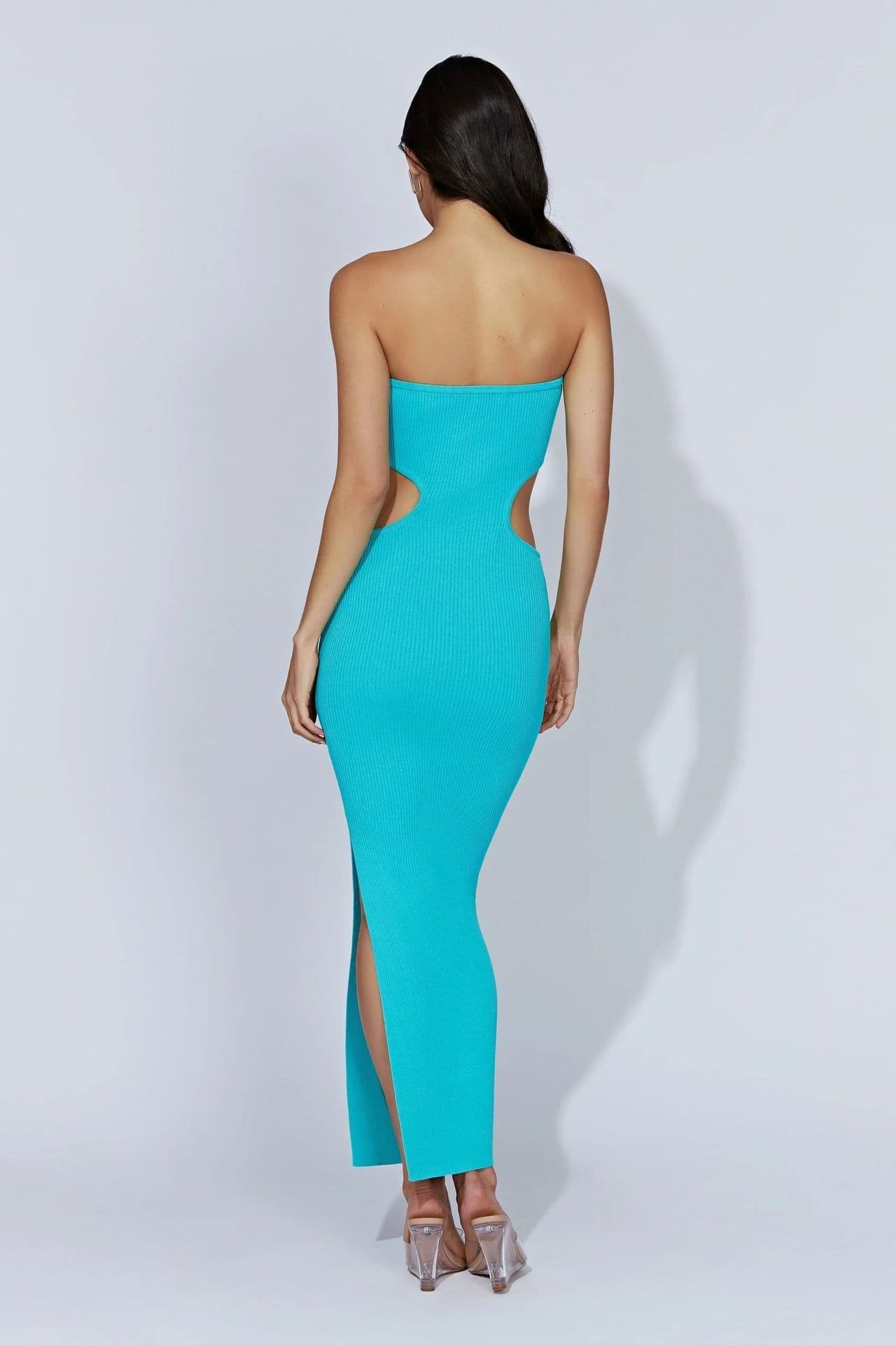 image-Khaki Striped Tube Top Long Dress - Backless High Waist