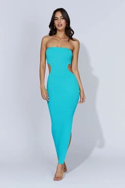 image-Khaki Striped Tube Top Long Dress - Backless High Waist