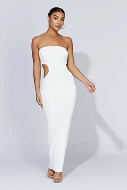 image-Khaki Striped Tube Top Long Dress - Backless High Waist