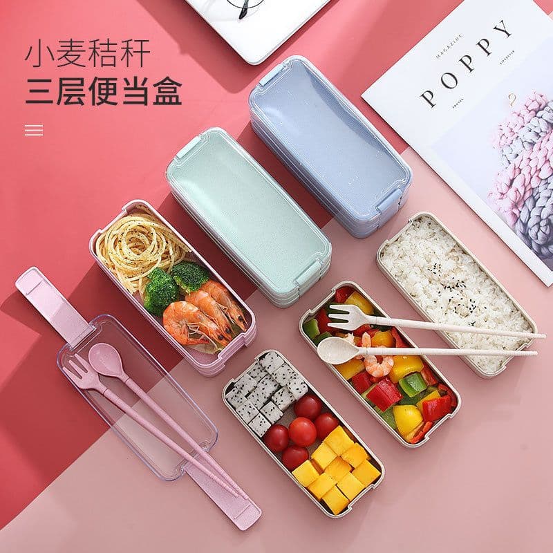 image-Leyu Wheat Straw Lunch Box 3-Layer 800ml