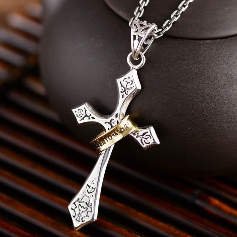 image-925 Silver Cross Pendant Retro Style
