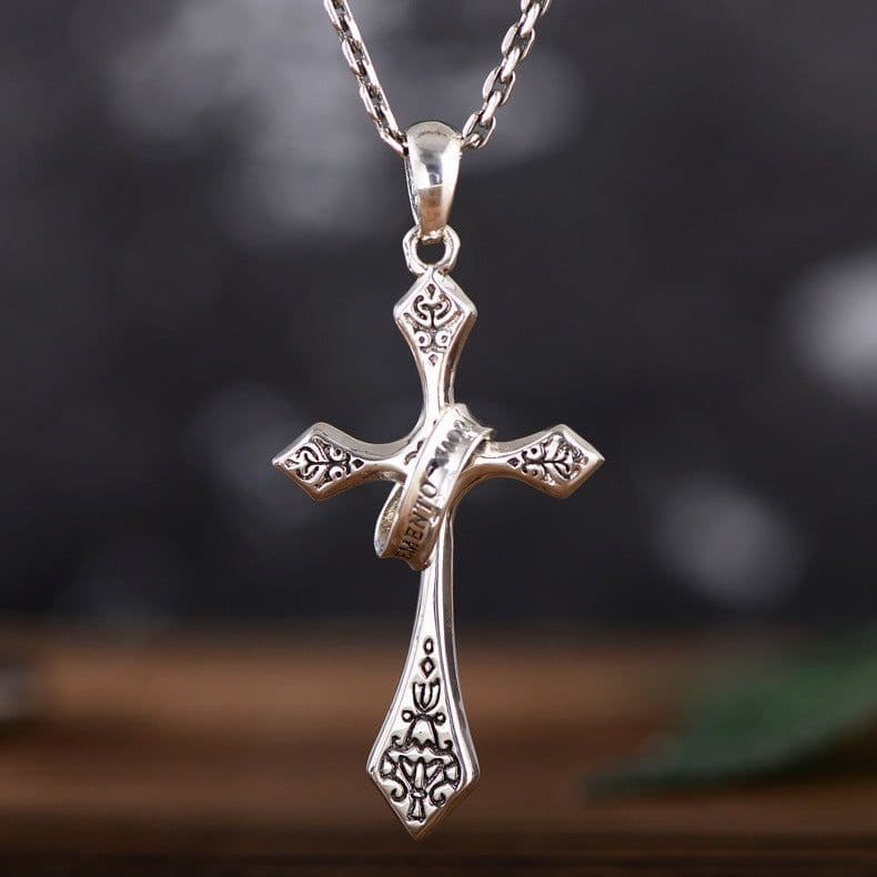 image-925 Silver Cross Pendant Retro Style