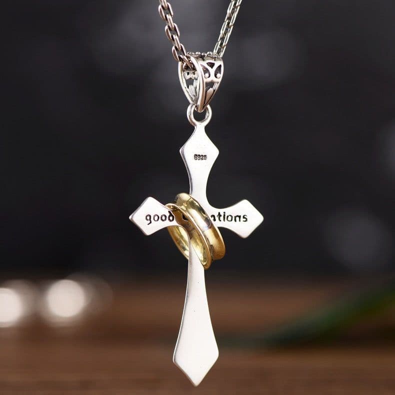 image-925 Silver Cross Pendant Retro Style