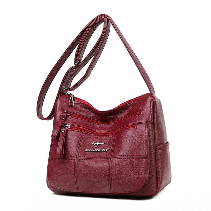 image-Middle-aged and elderly women's bag new fashion shoulder bag retro style soft leather mother bag casual shopping light Messenger bag
