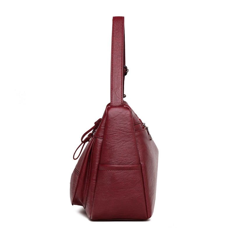 image-Middle-aged and elderly women's bag new fashion shoulder bag retro style soft leather mother bag casual shopping light Messenger bag