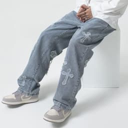image-Guochao Straight Leg Jeans Men's 3XL Blue