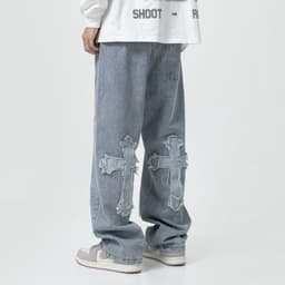 image-Guochao Straight Leg Jeans Men's 3XL Blue