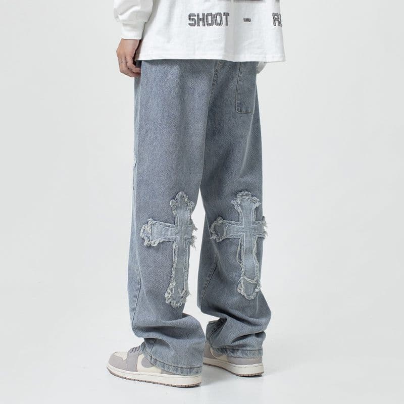 image-Guochao Straight Leg Jeans Men's 3XL Blue