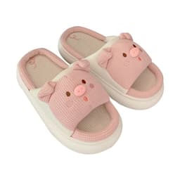image-Piggy Girl Pink Linen Slippers Women Anti-Slip