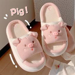 image-Piggy Girl Pink Linen Slippers Women Anti-Slip
