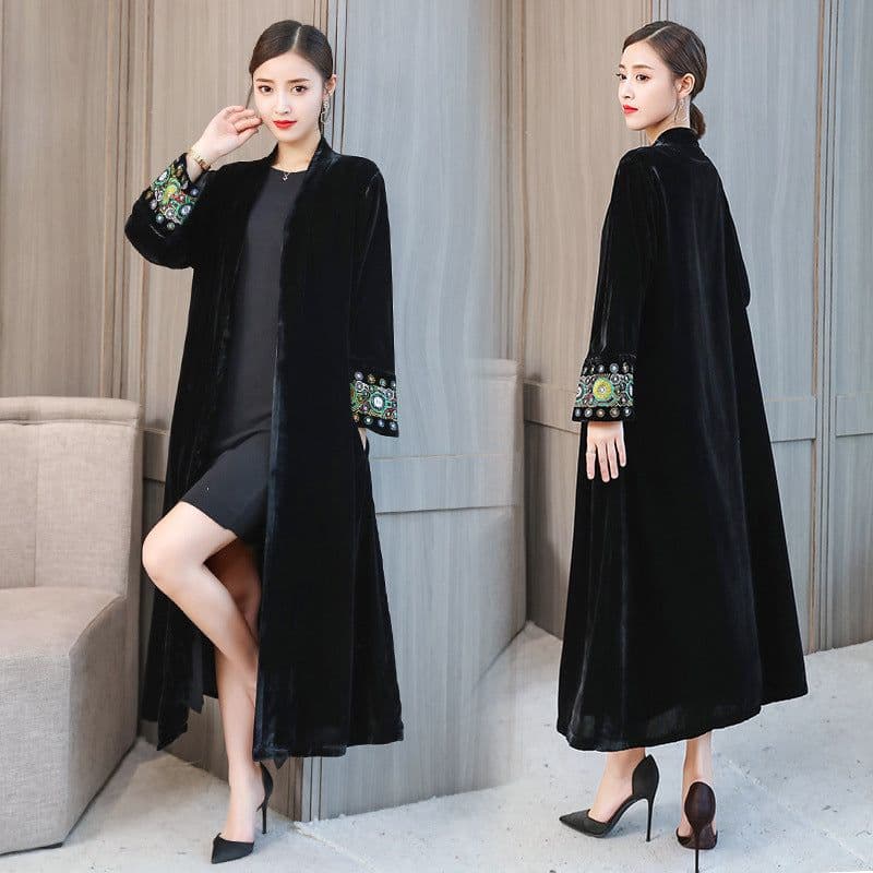 image-Women's Elegant Polyester Cardigan Jacket 4XL Black
