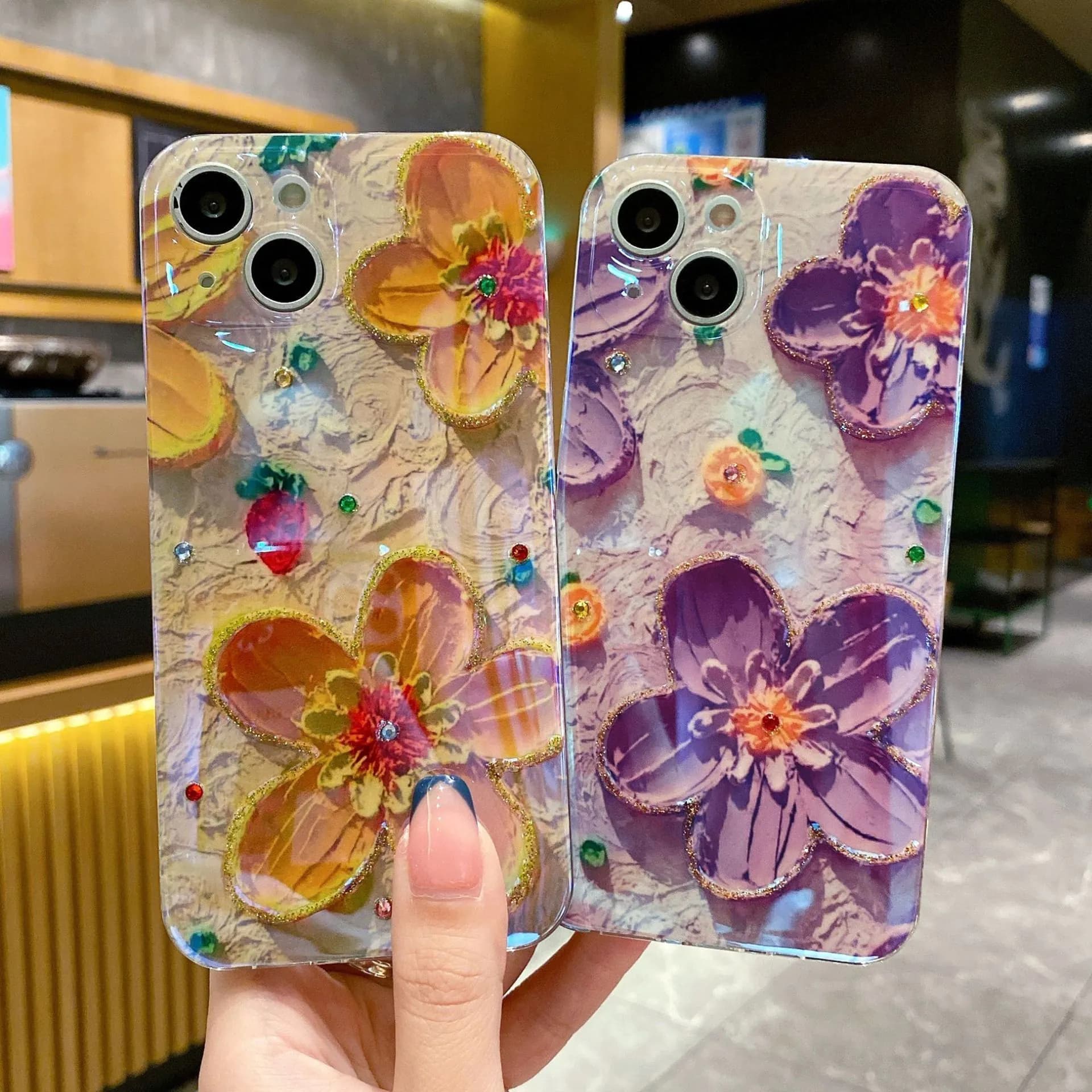 image-iPhone 15 Phone Case with Floral Oil Painting Design