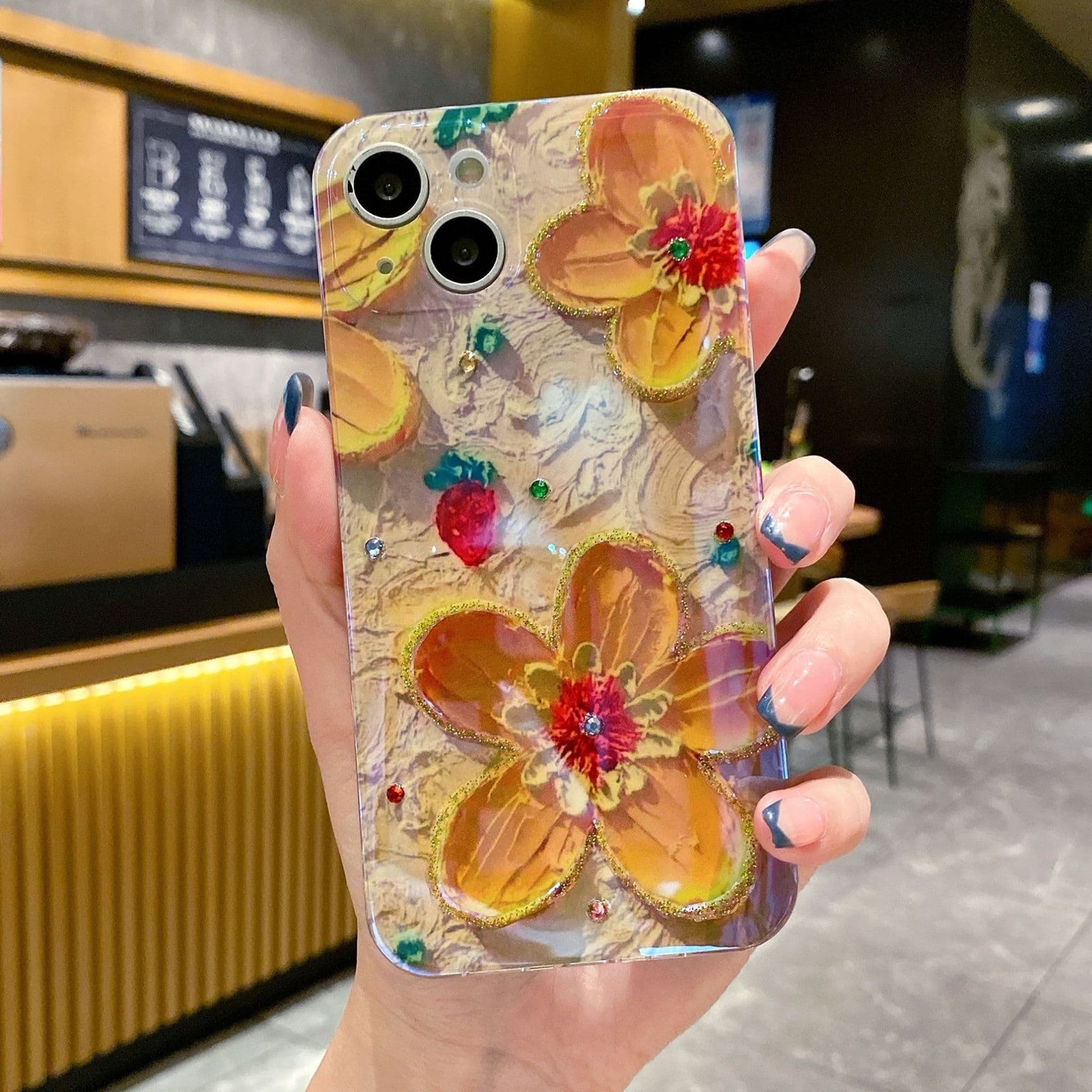 image-iPhone 15 Phone Case with Floral Oil Painting Design