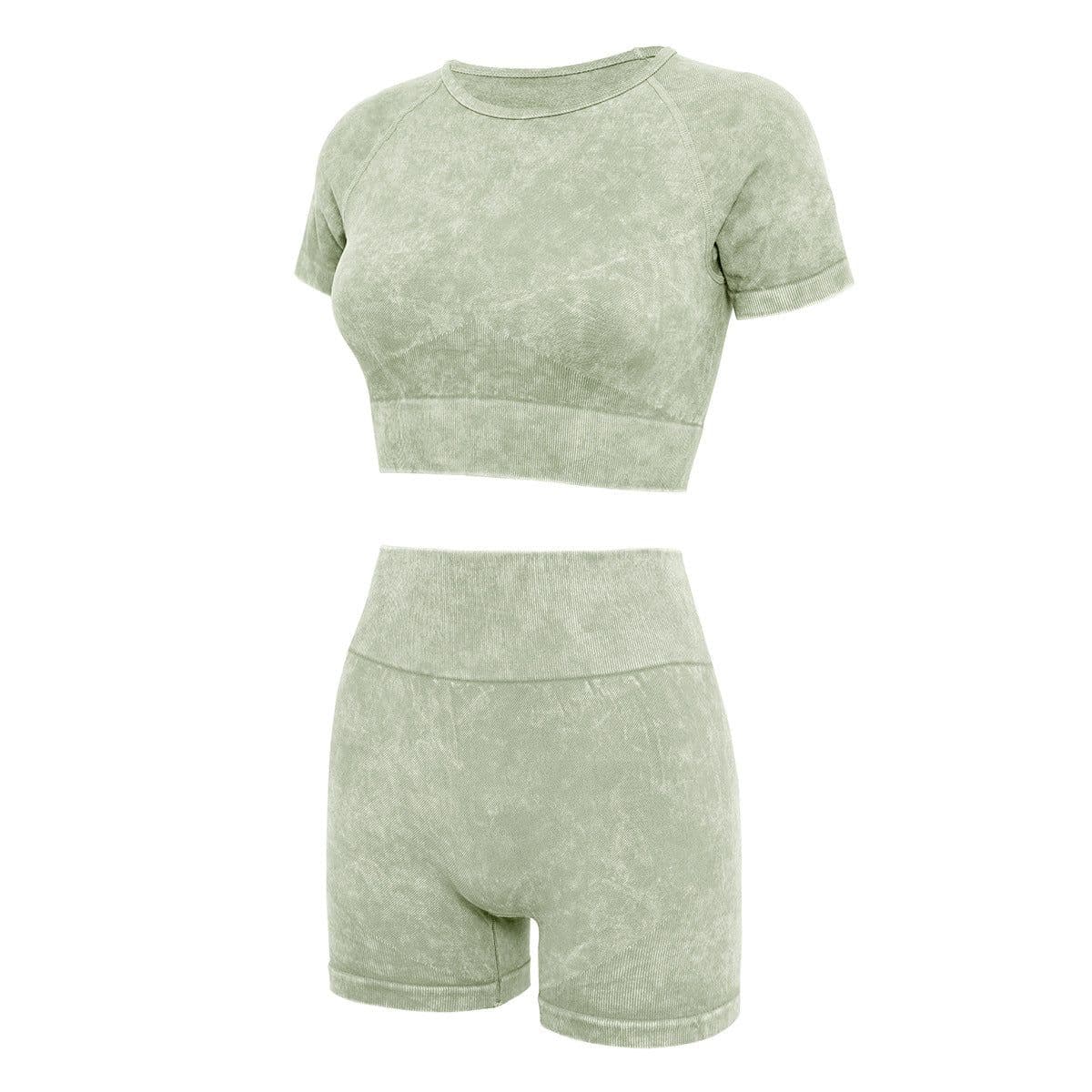 image-Women's Yoga Shorts Set Short Sleeve Nylon Fitness Suit