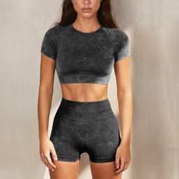 image-Women's Yoga Shorts Set Short Sleeve Nylon Fitness Suit