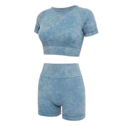image-Women's Yoga Shorts Set Short Sleeve Nylon Fitness Suit