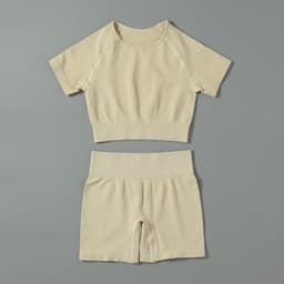 image-Women's Yoga Shorts Set Short Sleeve Nylon Fitness Suit