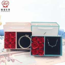 image-Gift Box with 6 Roses & Feather Pattern Window