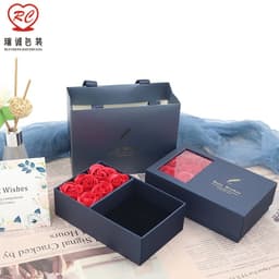 image-Gift Box with 6 Roses & Feather Pattern Window