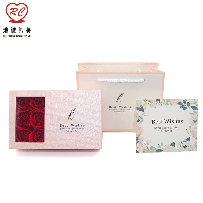 image-Gift Box with 6 Roses & Feather Pattern Window