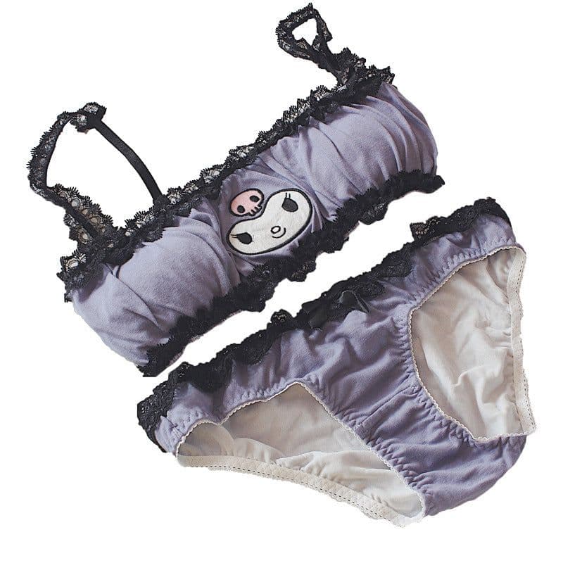 image-Purple Cotton Bandeau Bra Set, No Underwire, Girl