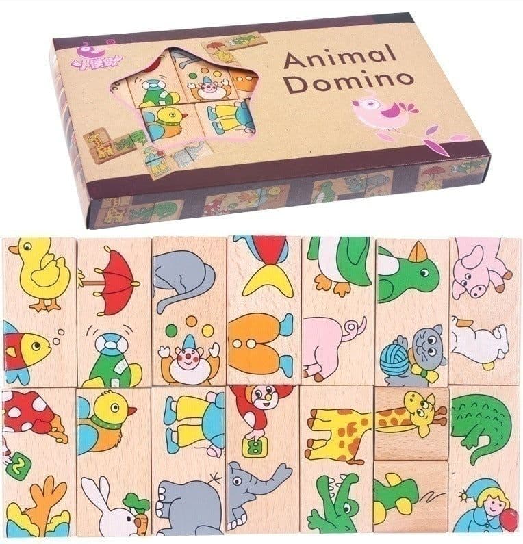 image-Wooden Animal Cognitive Domino Blocks 15 Pieces