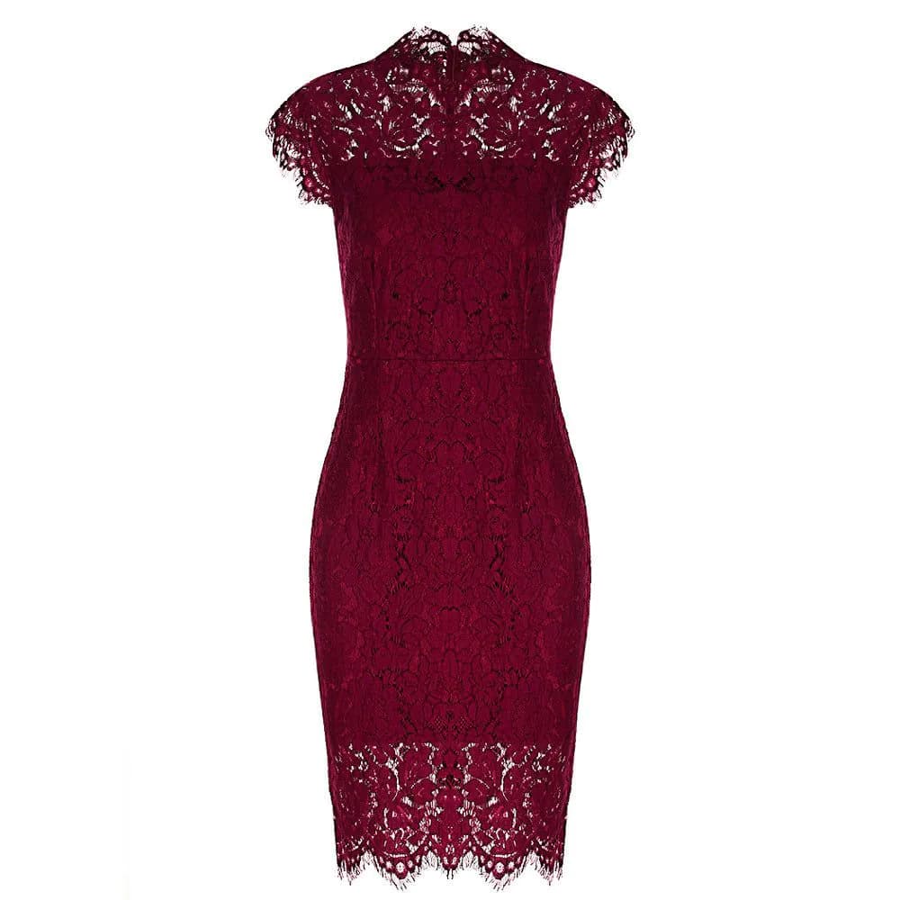 image-Women's Solid Color Lace Midi Dress Black XXL