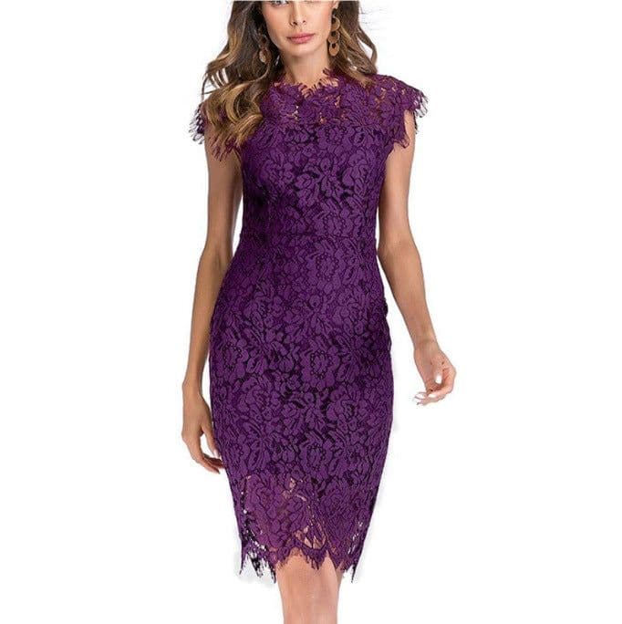 image-Women's Solid Color Lace Midi Dress Black XXL