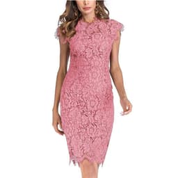 image-Women's Solid Color Lace Midi Dress Black XXL